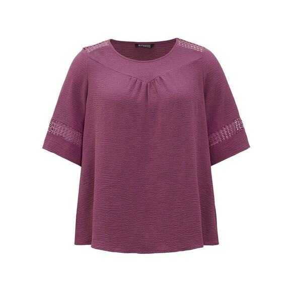 Plus Size 18 - 20 • 2x • BloomChic • mauve  Gathered Lace Patchwork Blouse - Picture 10 of 14